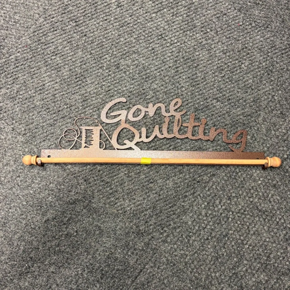 Gone Quilting Metal Wall Quilt Hanger 18 Inch Copper Tone Sign with Wood Dowel
